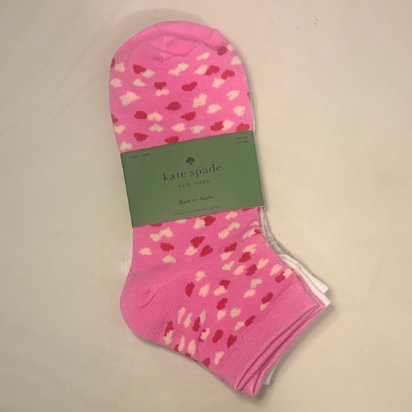 💕Kate Spade 3 Pairs Pink Socks with Heart Design Grey solid, White - Picture 14 of 14